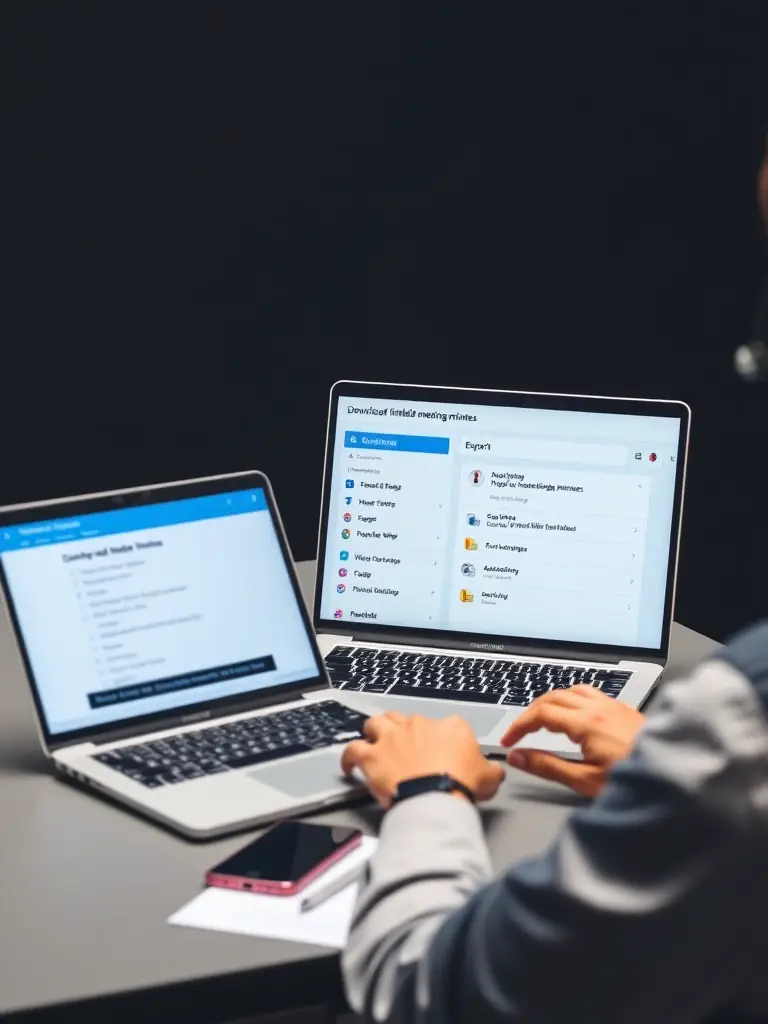 A user downloading or sharing the finalized meeting minutes, showcasing various export options.
