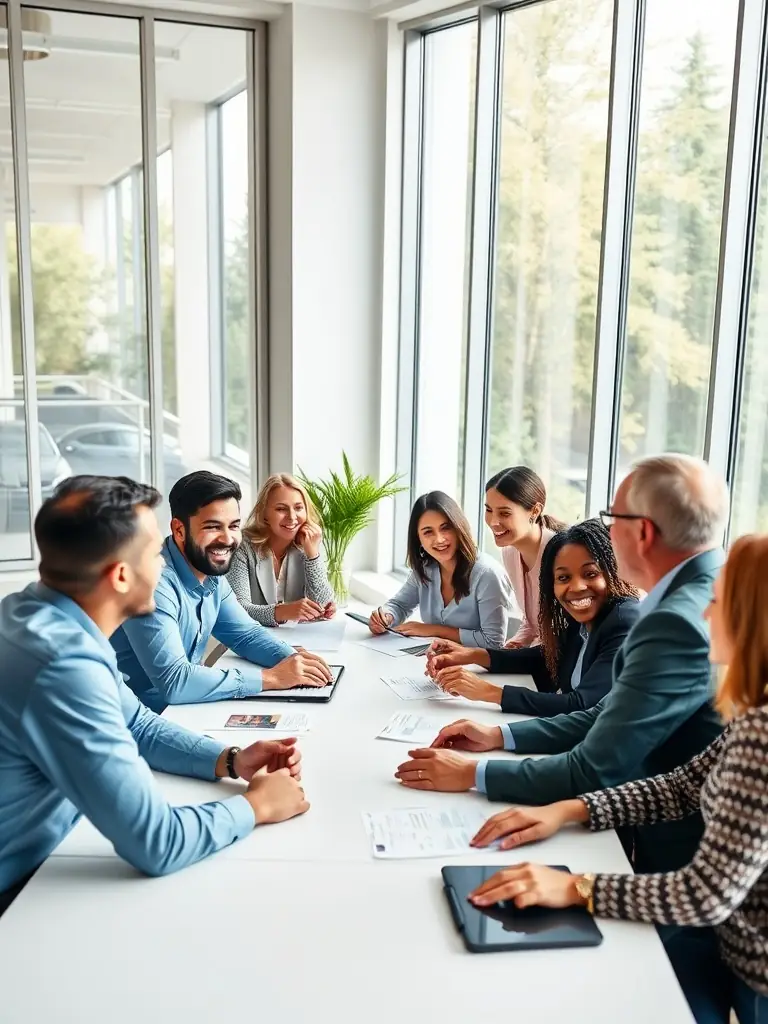 A close-up photo of a diverse group of professionals engaged in a lively discussion during a meeting, with clear visual cues indicating that each speaker is being identified and labeled in real-time on a screen.